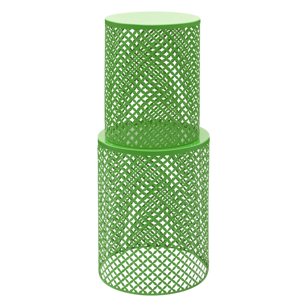 2PCS Green Side Table Metal Frame Accent Table Modern Openwork Pattern End Table