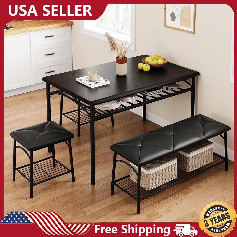 Dining Table Set for 4 Kitchen Table Set w/Upholstered Bench and Stools Storage