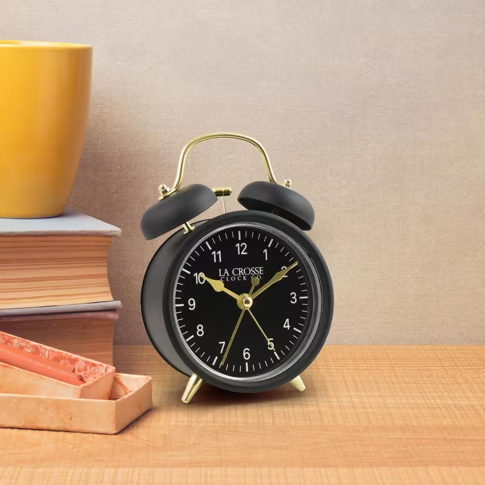 Black Twin Bell Quartz Alarm Clock