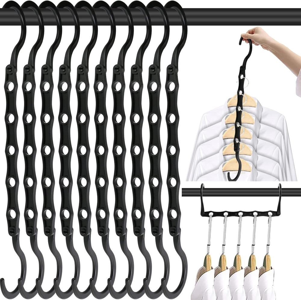 10 PCS Space Saving Hangers, 5-Hole Magic Hangers - Sturdy Plastic Hanger, Close