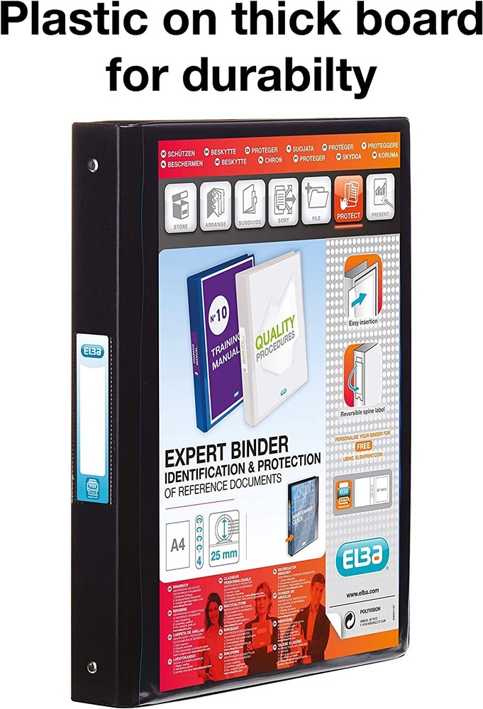 Elba Vision A4+ 25mm 4-Ring Binder - Black Single Black A4 Portrait