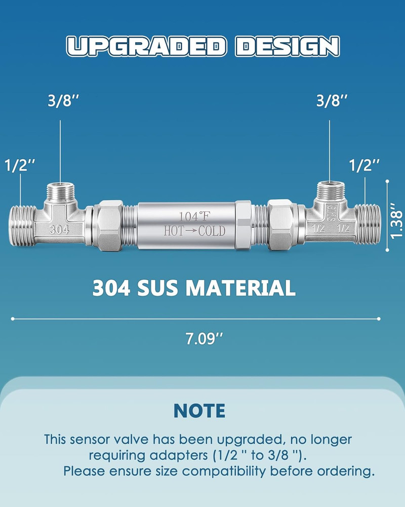 Upgraded Bypass Sensor Valve Kit for Instant Hot Water Recirculating System 304