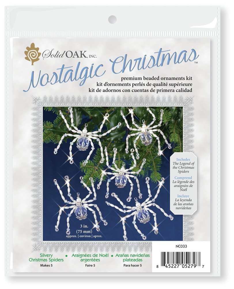 Solid Oak Nostalgic Christmas Beaded Crystal Ornament Kit-Silvery Christmas Spid