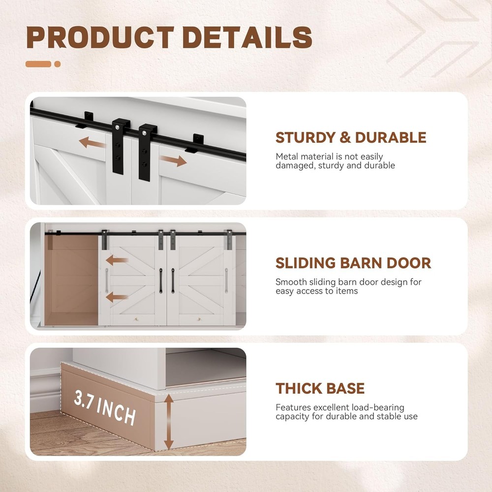 Coffee Bar Cabinet YITAHOME 52in Barn Doors White