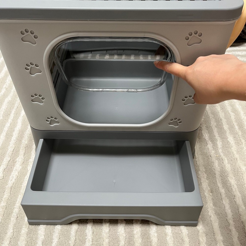 Enclosed Cat Litter Box, Printed Pattern Cat Litter Box,Large Foldable Top-Entry