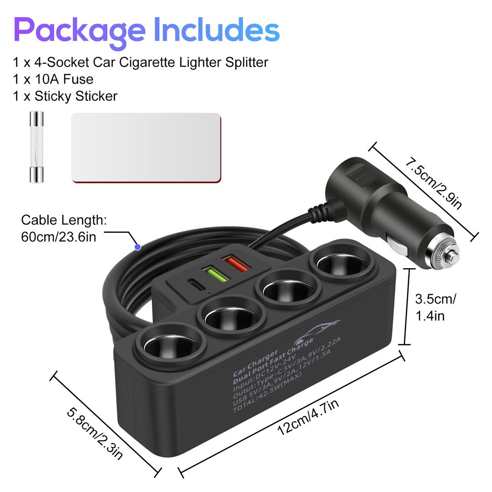 3-Way 4-Way Car Cigarette Lighter Socket Splitter Fast Charger Power Adapter 12V