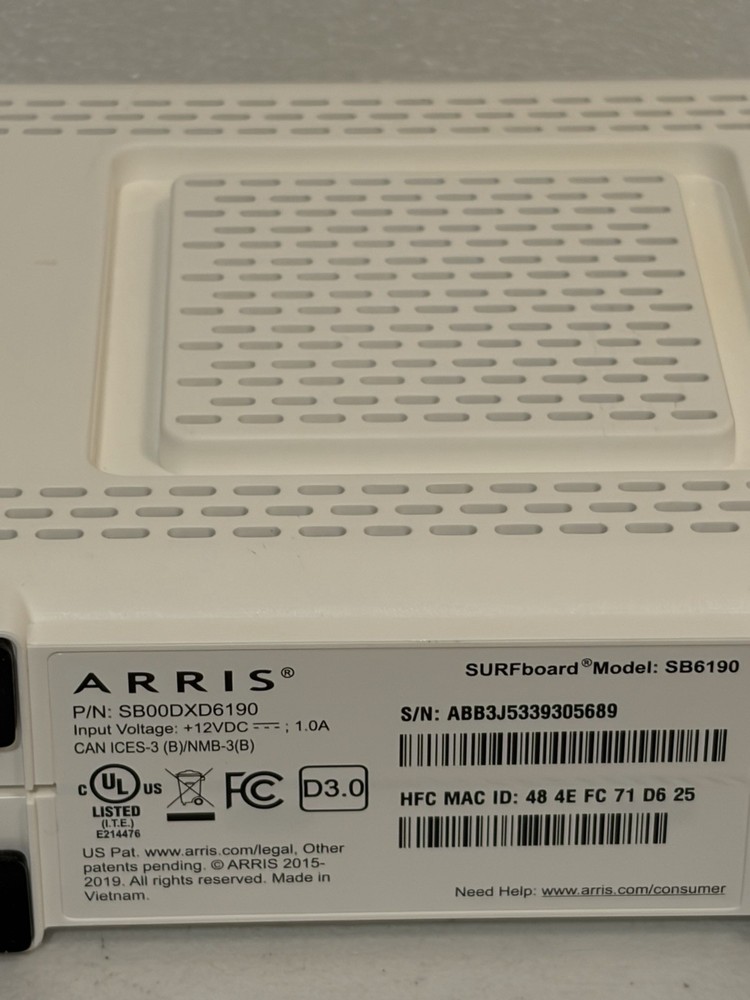 ARRIS Surfboard SB6190 Cable Modem, DOCSIS 3.0 Gbps