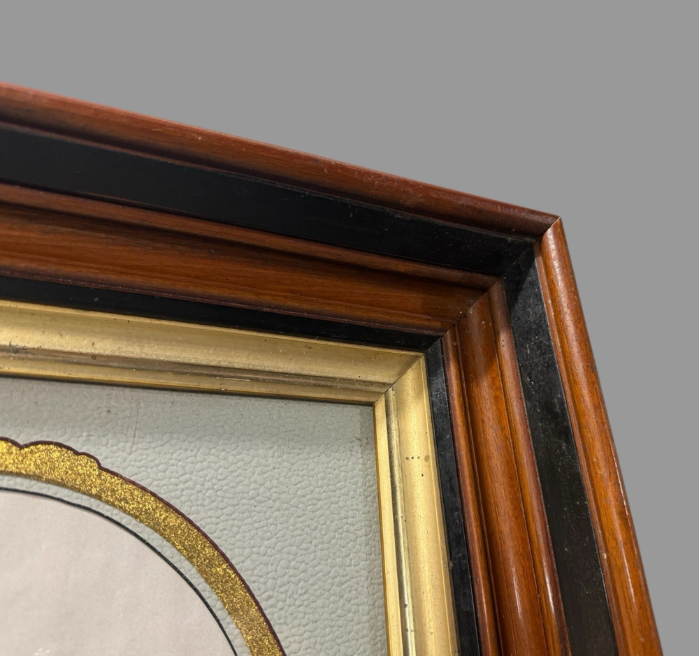 Antique Ebonized & Gilt Decorated Victorian Walnut Frame with Bride Print