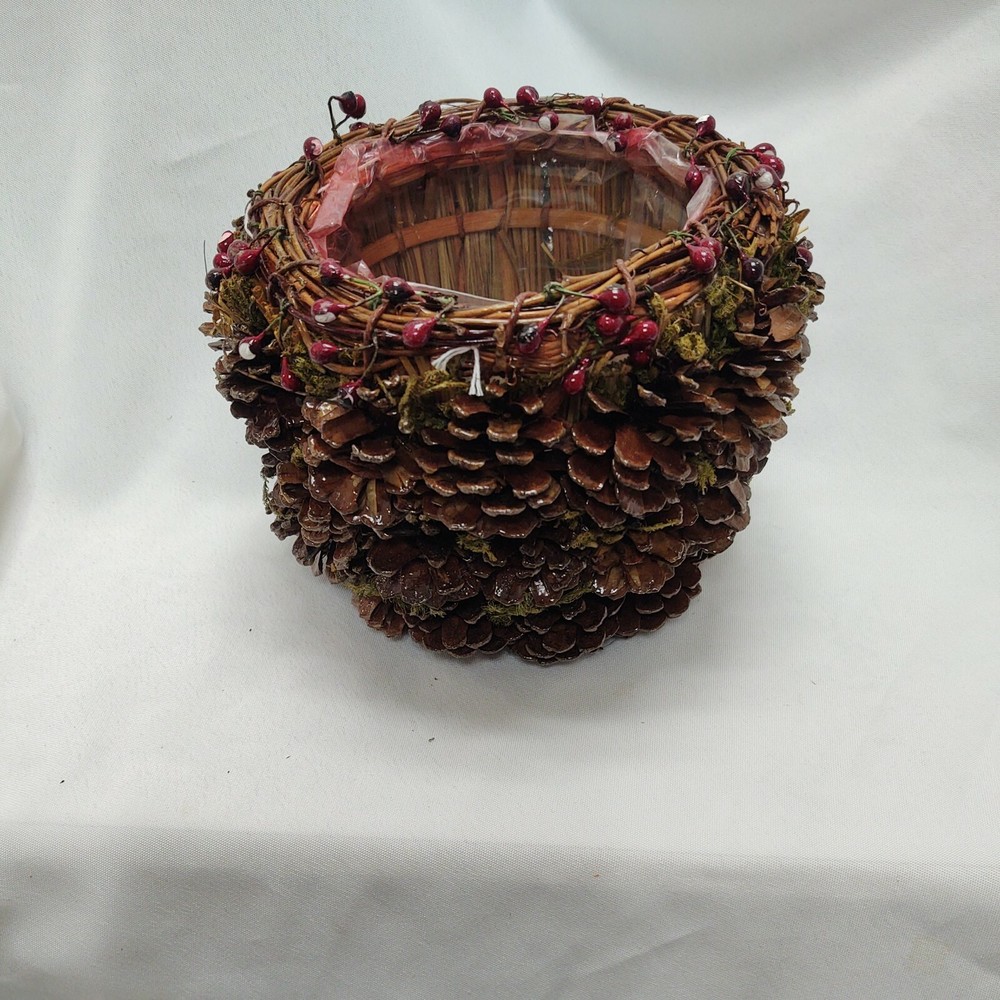 Pine Cone and Berry Basket Decorative Storage Fruit Flowers