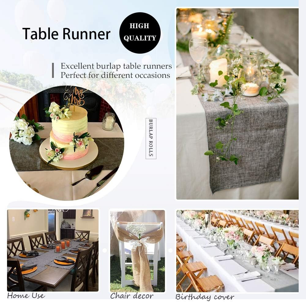 Burlap Table Runner Gray Wedding Table Runners Roll Jute Fabric for Boho Crafts