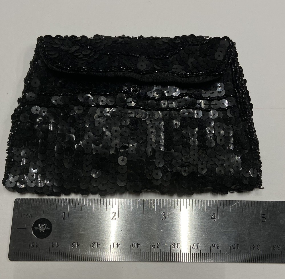 Change Purse Black Sequence Hand Made In Belgium