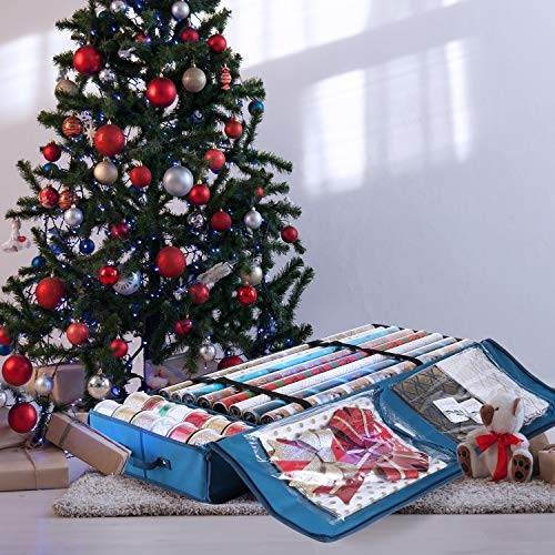 Wrapping Paper Storage Container - Christmas Storage Bag with Medium Blue