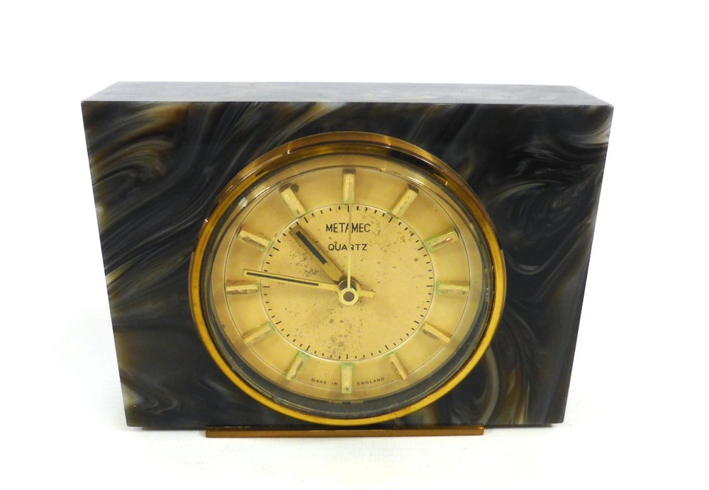 Vintage Metamec Bakelite Mantel Clock Brown Rectangular - Working