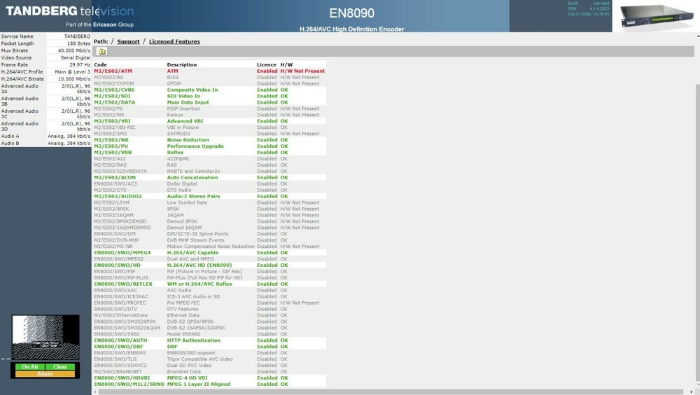 Tandberg en8090 mpeg4 HDSDI encoder H.264/AVC High Definition Encoder Licensed