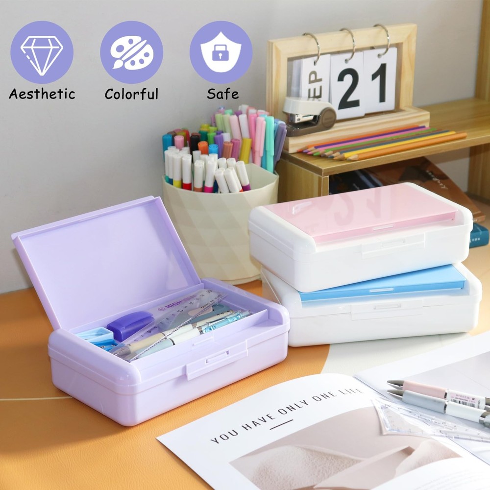 Double Layer Pencil Box, Hard Pencil case 2 Compartments, Plastic Large Capac...