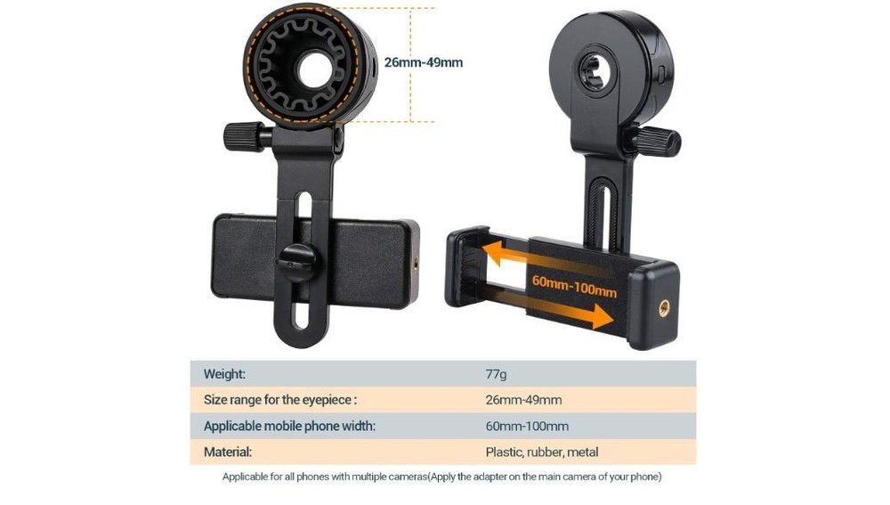 Universal Cell Phone Telescope Mount Adapter Fits Monocular, Binocular, Microsco