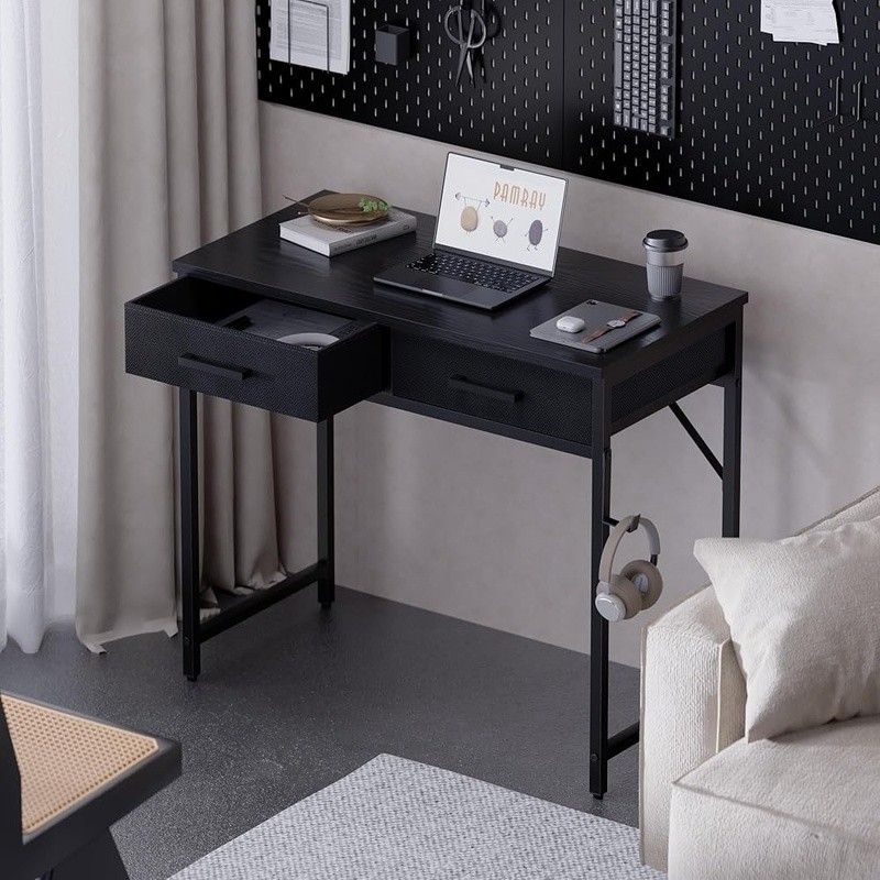 Compact Computer Desk W/ 2 Fabric Drawers Small Space Solution Home Office New