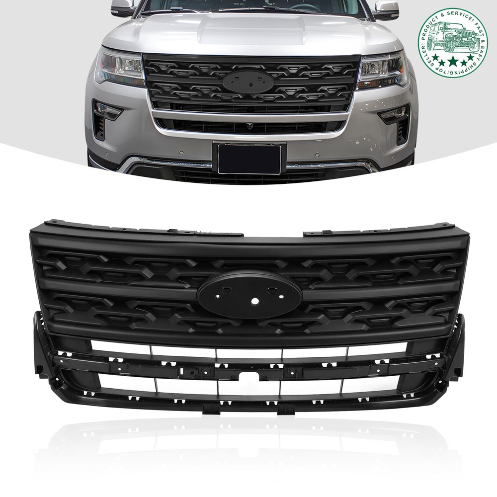 For Ford Explorer 2018-2019 Black Front Bumper Upper Grille Black ABS Painted