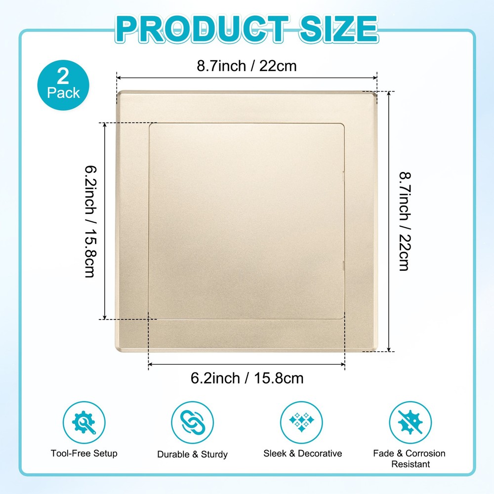 2-Pack Access Panel for Drywall, 6x6" Plastic Removable [Gold Tone, Square]