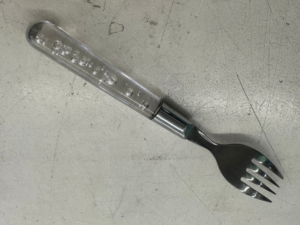 1 Dinner Fork Bubblor Clear Plastic Handle with Bubbles Ikea Stainless 7 7/8"