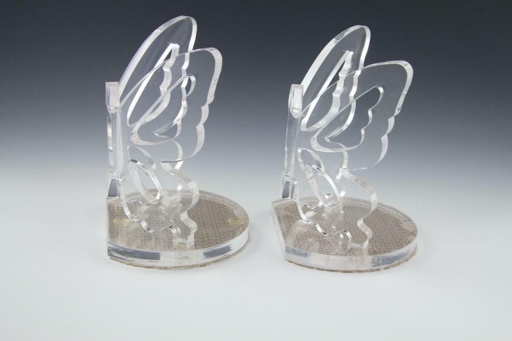 Lucite Acrylic Clear Plastic Butterfly Bookends