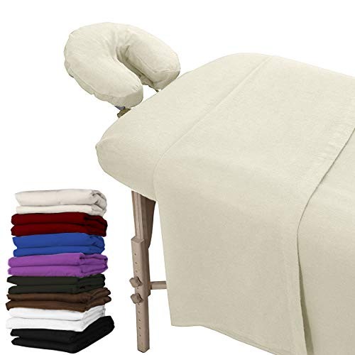 Extra Thick 3 Piece Set Massage Table Sheets Set - 100% Cotton Flannel Natural