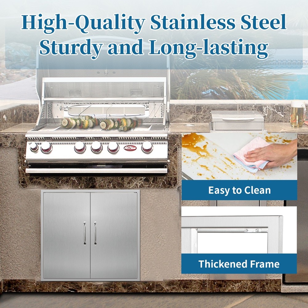 Outdoor Kitchen Doors with Handle Stainless Double Access Flush Mount Door