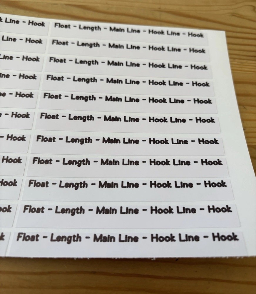 66 PRINTED VINYL LABEL - POLE FLOAT - RIG - WINDER - WATERPROOF HOOK - SELECTION