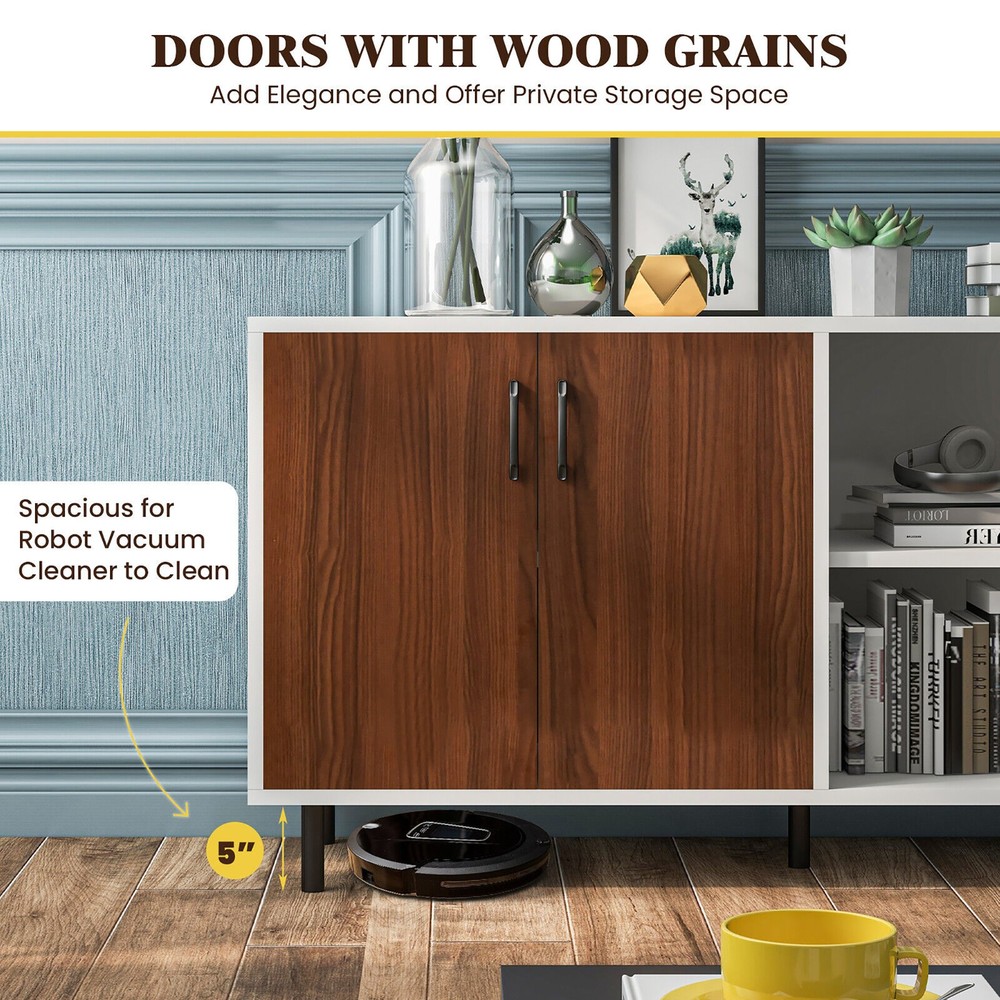 Modern Buffet Sideboard Kitchen Storage Cabinet w/ 2 Doors & Open Compartments