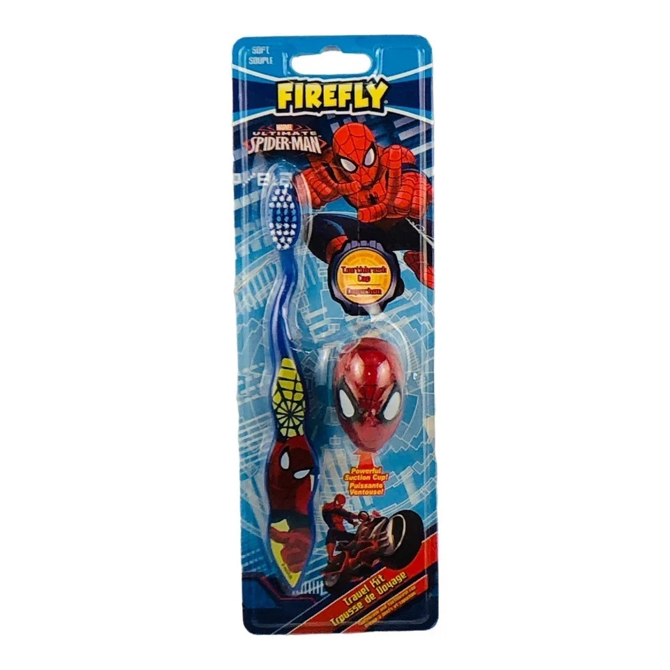 Marvel Ultimate Spiderman Toothbrush & Cap Kit Soft Bristle Travel Firefly