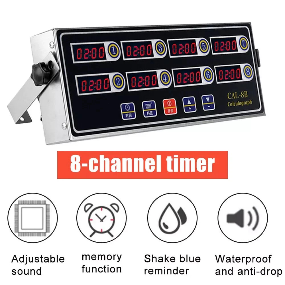 Timer Clock Commercial Kitchen Timer 8 Channel Digital Timer Loud Alarm Cooking