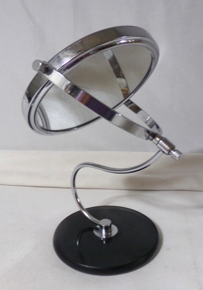 Mid Century Modern Black Acrylic Chrome Make-up Vanity Mirror