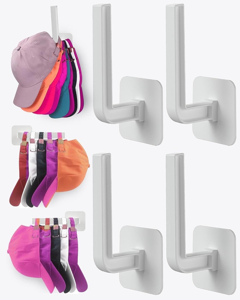 4-Pack Acrylic Hat Storage Hooks - Wall-Mount & Durable Design