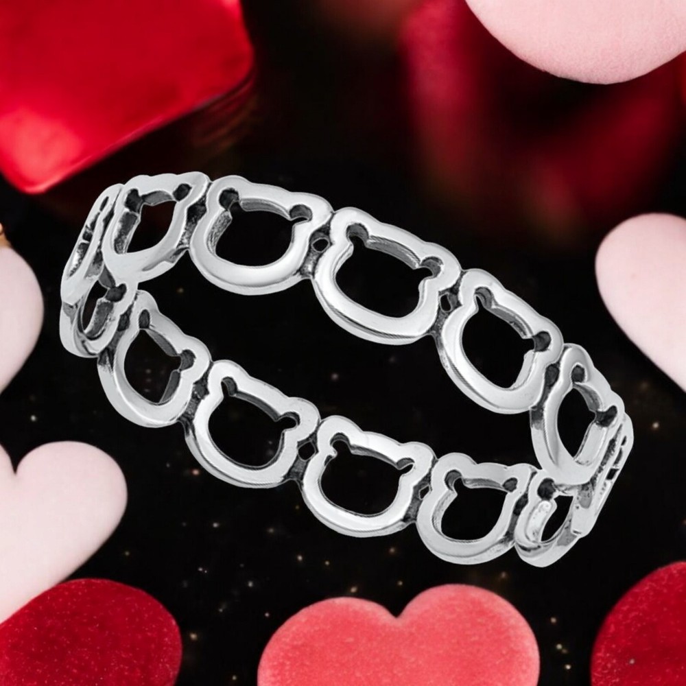 Sterling Silver 925 Stackable Teddy Bear Ring Band Size 10