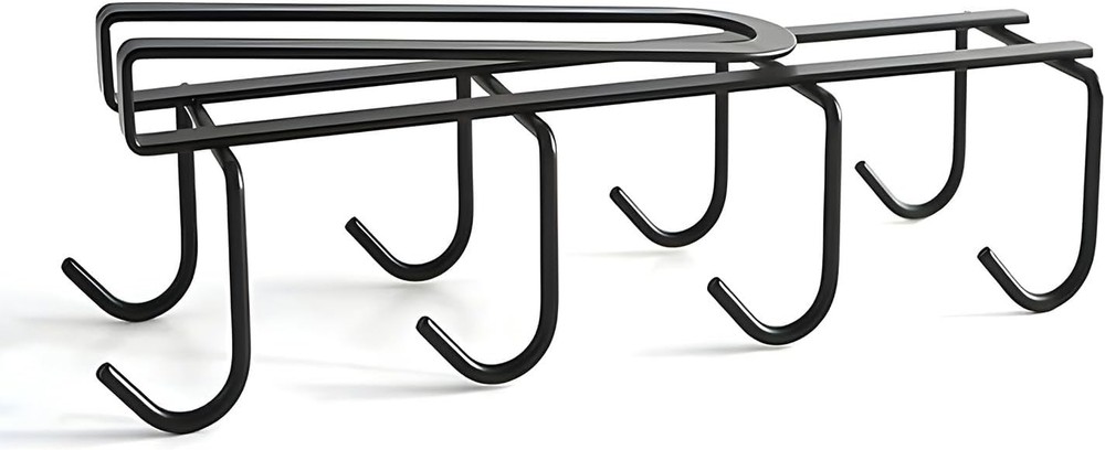 Under Shelf Mug Holder Metal Cup Rack W/ 8 Hooks Space-Saving Kitchen Storage