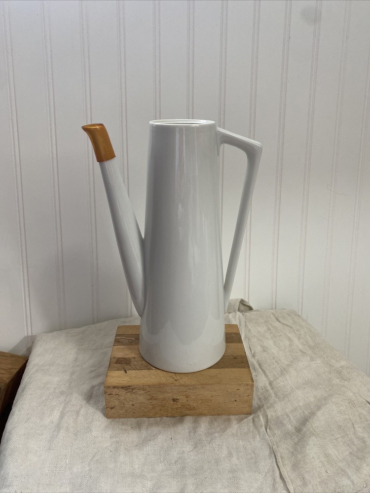 Mid Century Modern White Ceramic Coffee Pot Without Lid