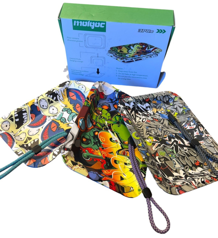 Moloc Multicolor Multidesign 3 Piece Rolling Tray Set