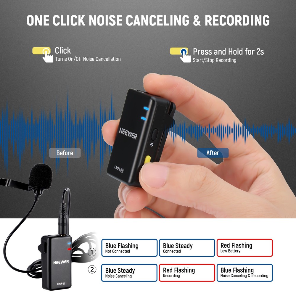 NEEWER CM28D Wireless Mic - 4GB, 9H Playtime, for iPhone/Android/PC