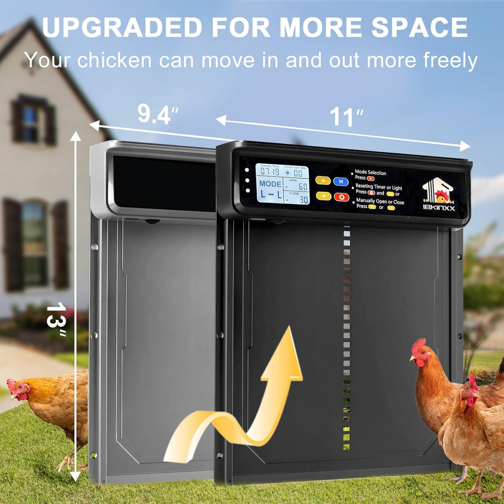Automatic Chicken Coop Door Solar Powered with Remote Control Manual Mode, Timer