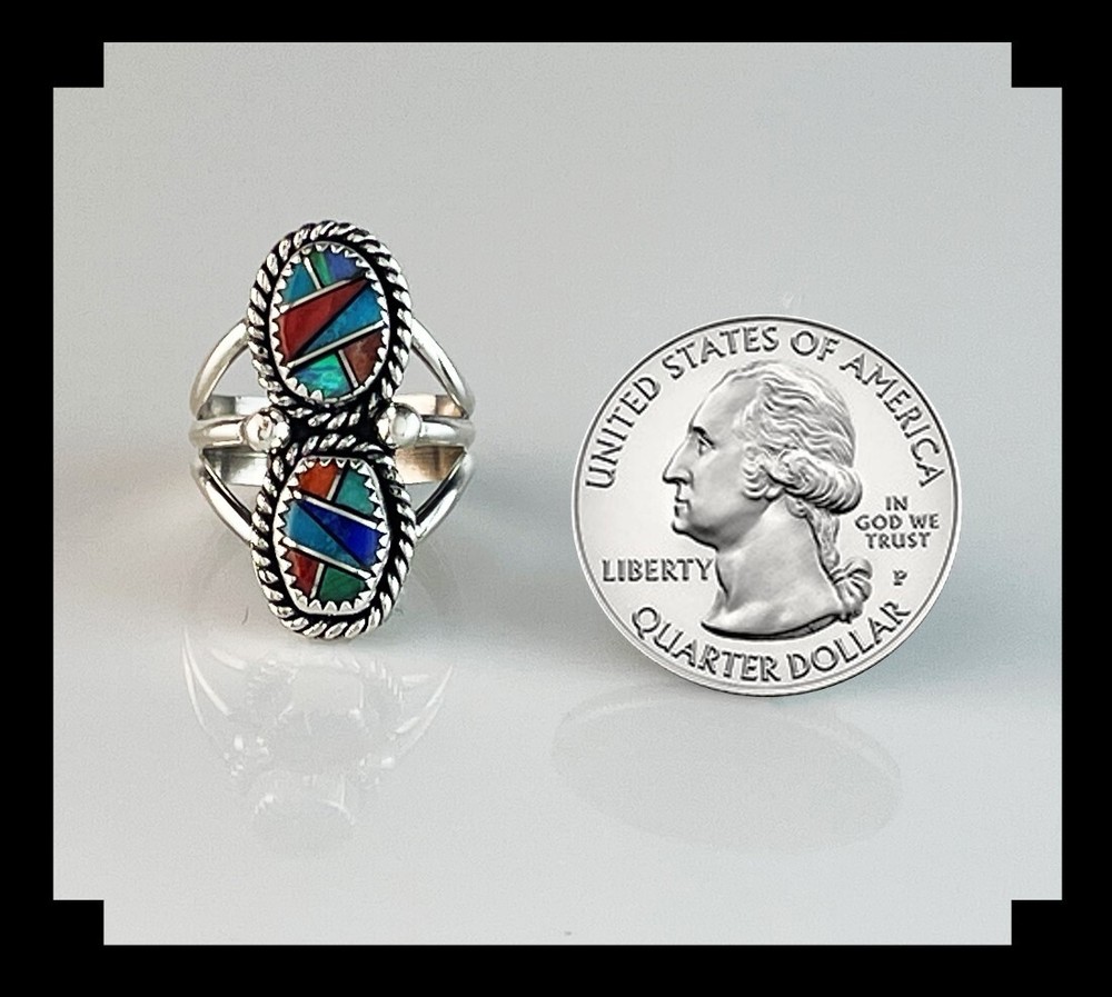 Double Stone Inlay Ring Size 6 3/4