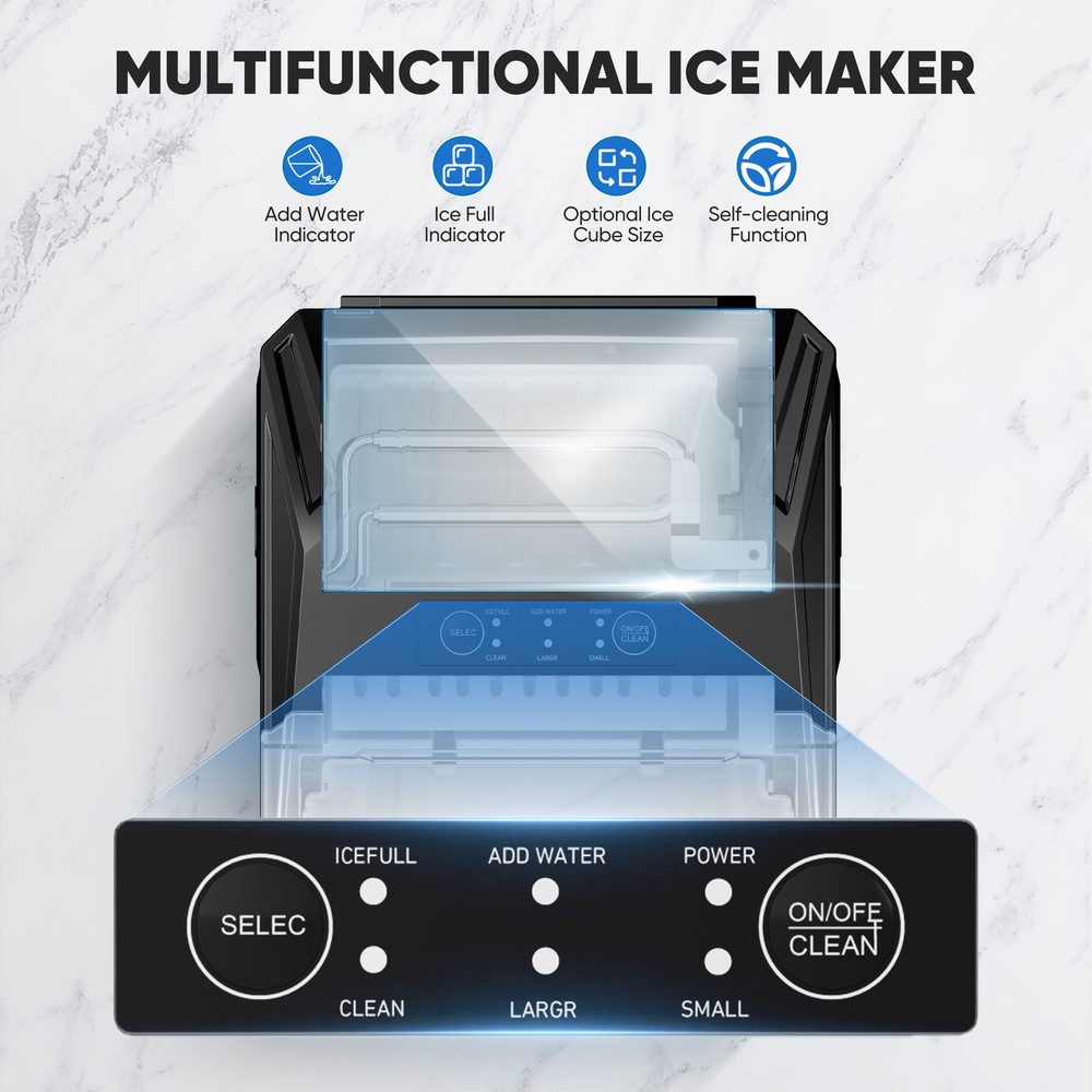 Portable Ice Maker with Self-cleaning Function - Ready in 6 Minutes for 9 Cubes