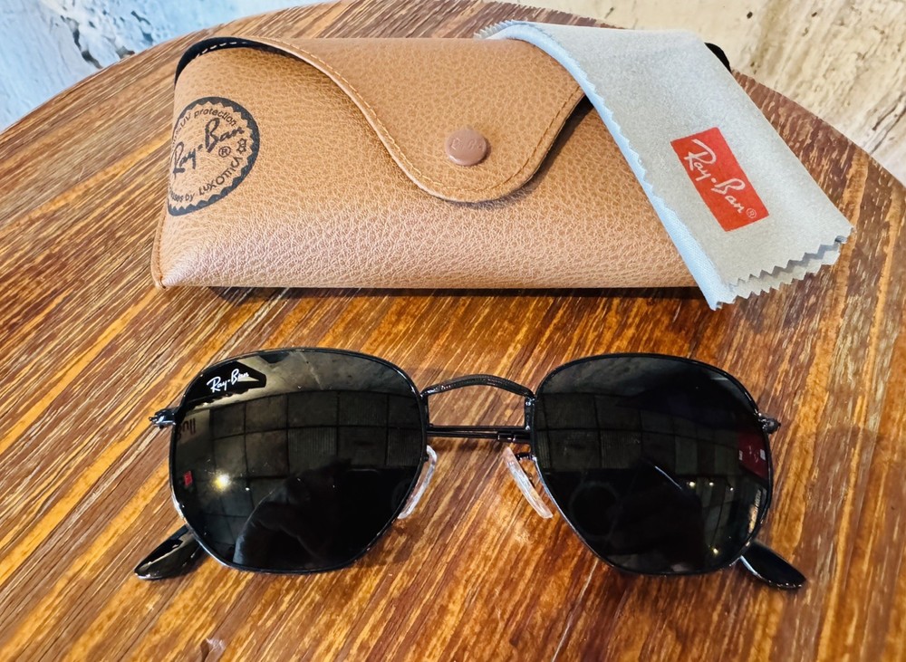 Ray-Ban Unisex Hexagonal Sunglasses Black Frame, Black Lens