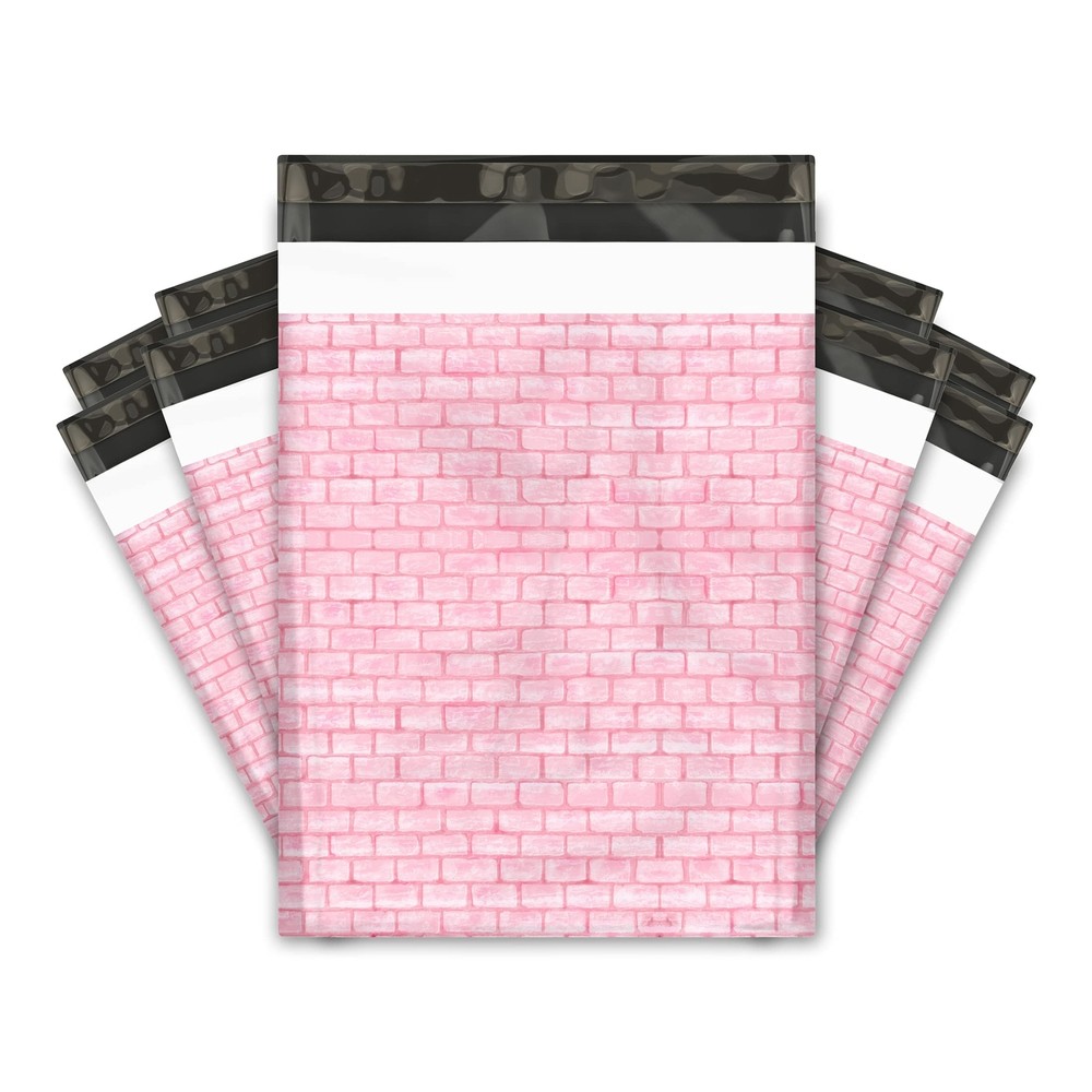 10x13 100 Pink Bricks Designer Poly Mailers Shipping Envelopes Premium Printe...