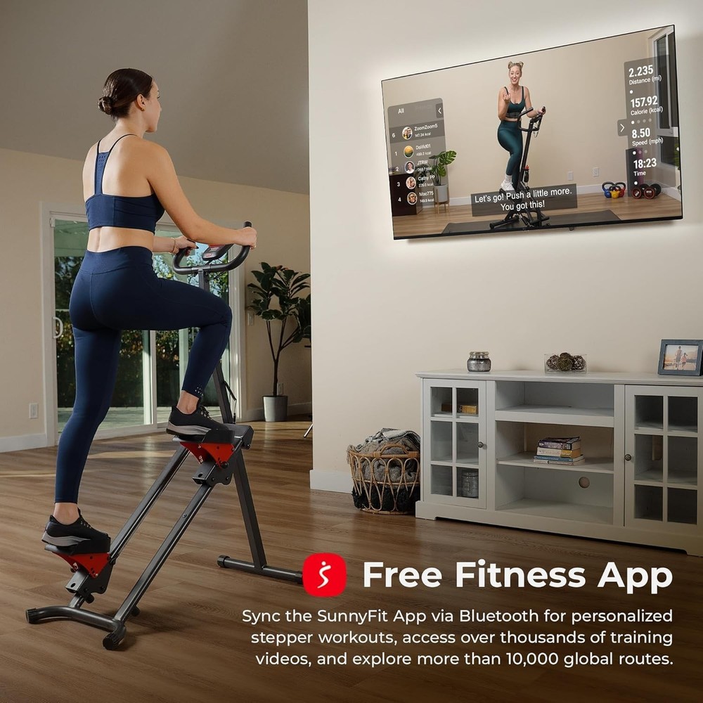 Smart Foldable Stair Stepper with Adjustable Handlebar & SunnyFit App Connection