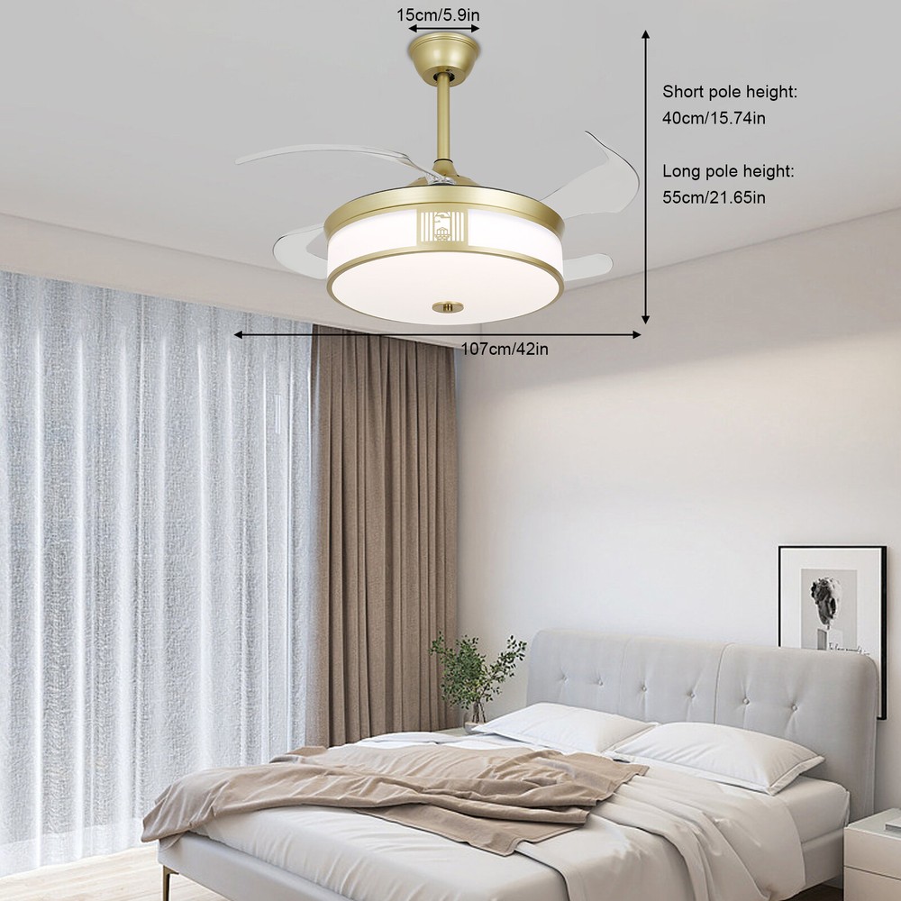 42 inches Modern Ceiling Fan Tri-color temperature LED Light with Remote Control