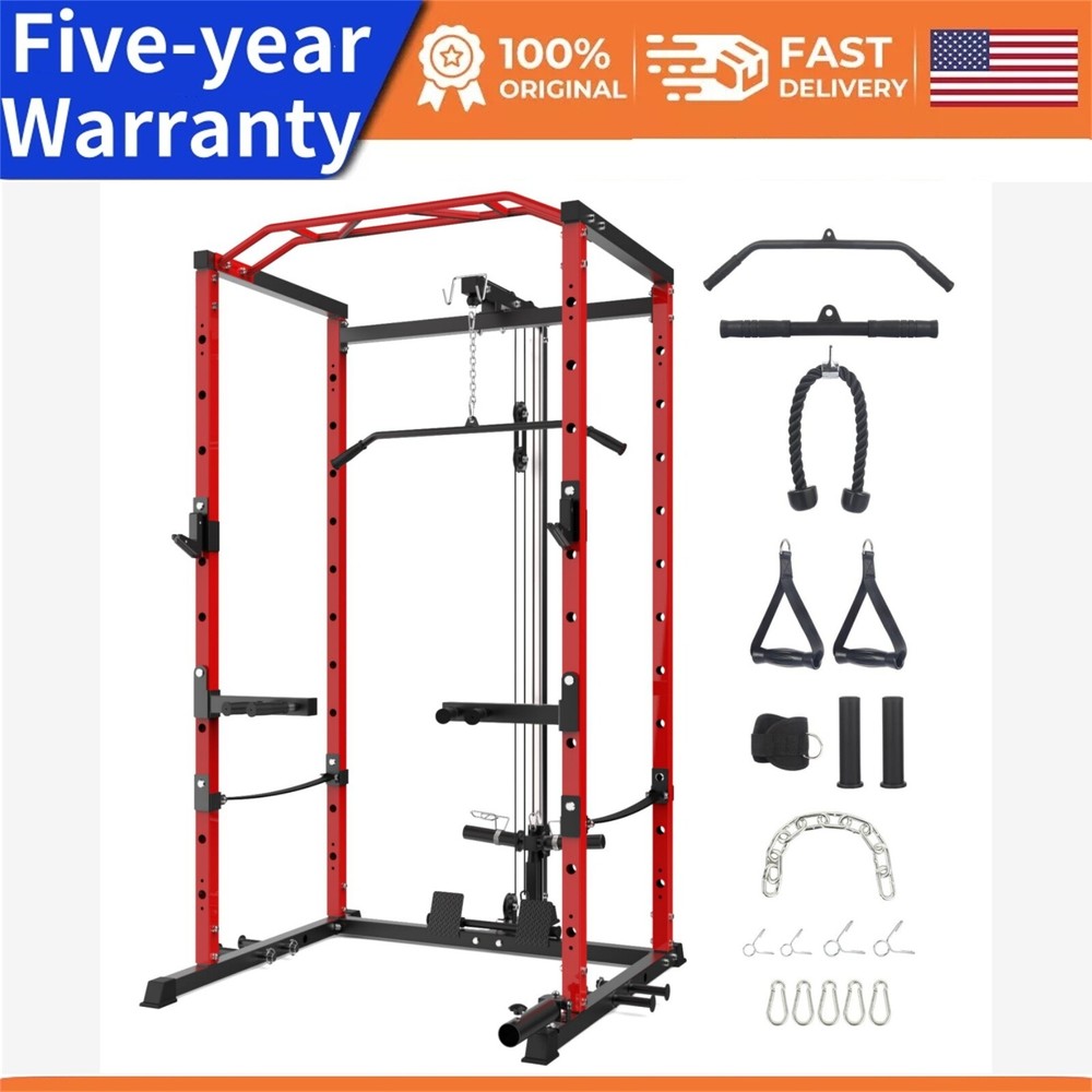 1600LBS Multi-Functional Power Rack W/Cable Pulley Power Cage with LAT Pulldown