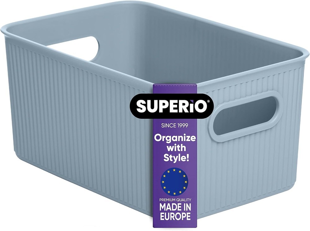 Superio 5L Small Ribbed Storage Bin- Plastic Storage Bin  (1 Pack, Stone Blue)