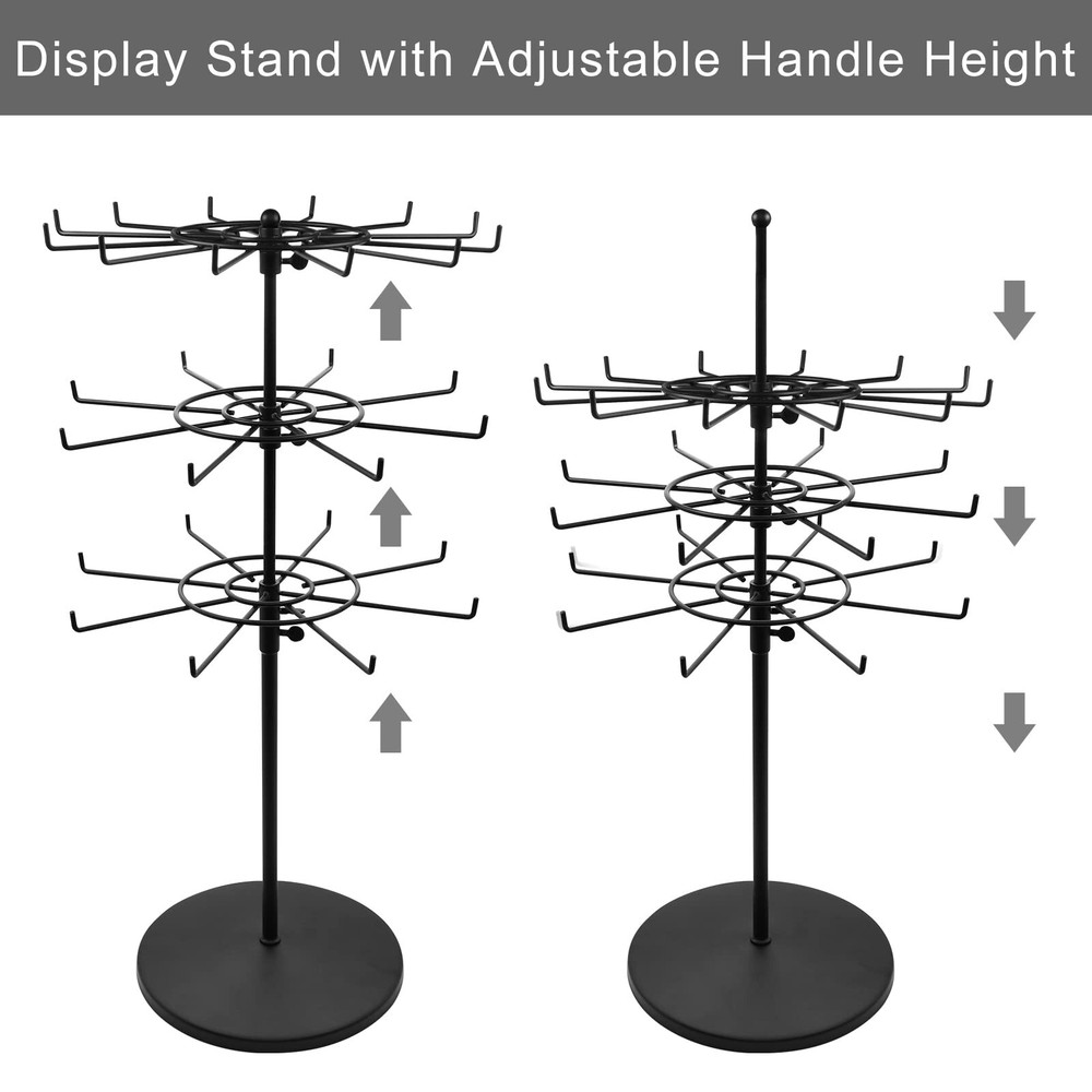 Heavy Duty Adjustable Three Tier Counter Top Spinner Display Stand, Black
