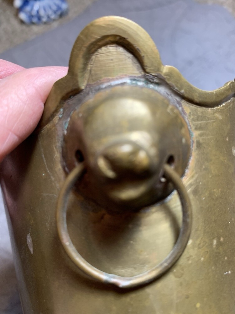 Vintage Solid Brass Planter Cachepot Lion Head Ring Crown Shape #F2