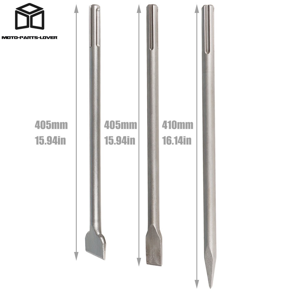 3 Pack SDS Max Bits Set Durable 16" Long-Point Chisel Scaling Chisel Flat Chisel